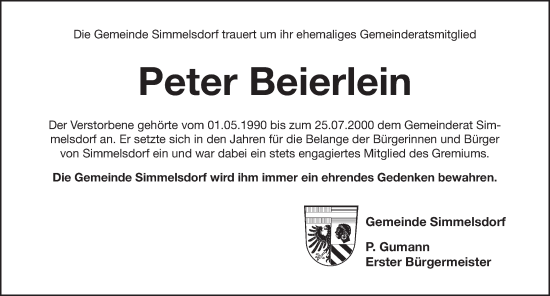 Traueranzeige von Peter Beierlein von Pegnitz-Zeitung