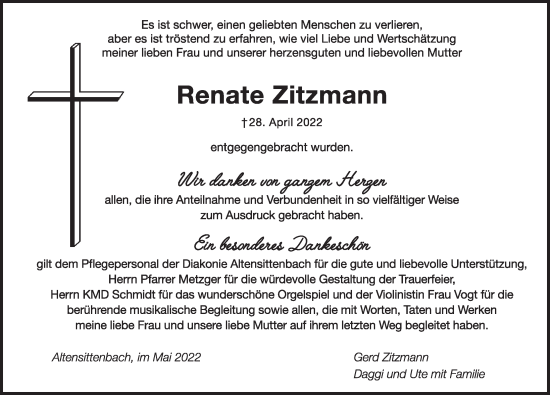 Traueranzeige von Renate Zitzmann von Hersbrucker Zeitung