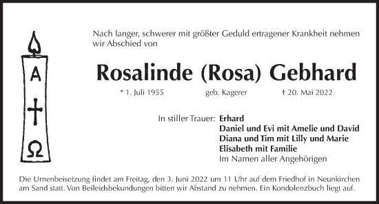 Traueranzeige von Rosalinde Gebhard von Pegnitz-Zeitung