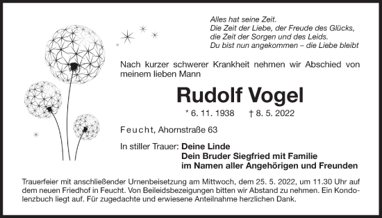 Traueranzeige von Rudolf Vogel von Der Bote