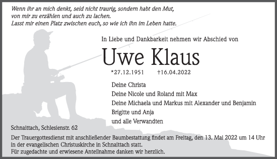 Traueranzeige von Uwe Klaus von Pegnitz-Zeitung