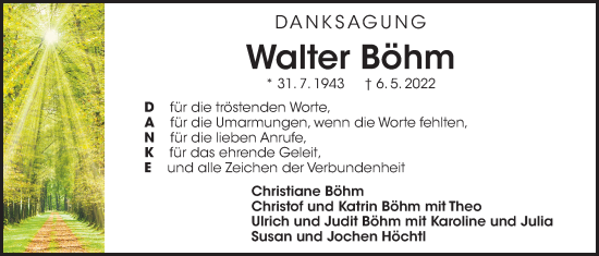 Traueranzeige von Walter Böhm von Der Bote