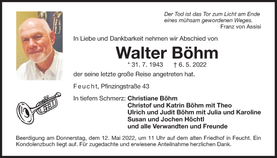 Traueranzeige von Walter Böhm von Der Bote
