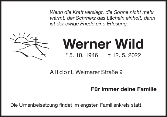Traueranzeige von Werner Wild von Der Bote
