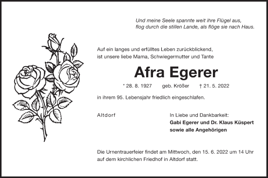 Traueranzeige von Afra Egerer von Der Bote