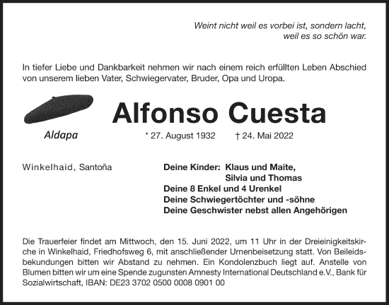 Traueranzeige von Alfonso Cuesta von Der Bote