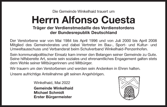Traueranzeige von Alfonso Cuesta von Der Bote