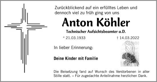 Traueranzeige von Anton Köhler von Pegnitz-Zeitung