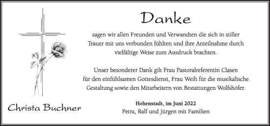 Traueranzeige von Christa Buchner von Hersbrucker Zeitung