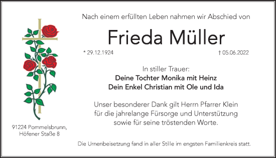 Traueranzeige von Frieda Müller von Hersbrucker Zeitung