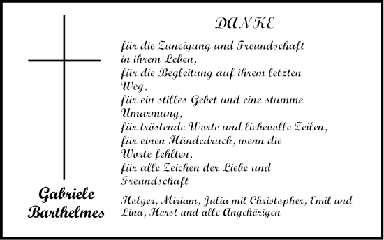 Traueranzeige von Gabriele Barthelmes von Der Bote