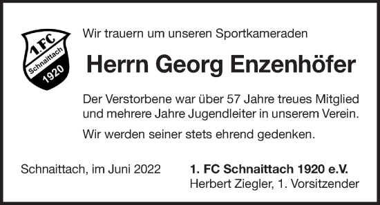 Traueranzeige von Georg Enzenhöfer von Pegnitz-Zeitung