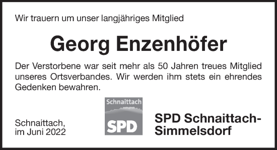 Traueranzeige von Georg Enzenhöfer von Pegnitz-Zeitung