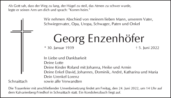 Traueranzeige von Georg Enzenhöfer von Pegnitz-Zeitung