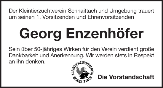 Traueranzeige von Georg Enzenhöfer von Pegnitz-Zeitung