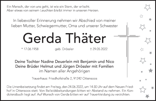 Traueranzeige von Gerda Thäter von Hersbrucker Zeitung