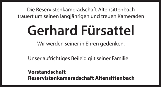 Traueranzeige von Gerhard Fürsattel von Hersbrucker Zeitung