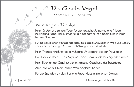 Traueranzeige von Gisela Vogel von Hersbrucker Zeitung