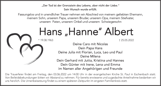 Traueranzeige von Hans Albert von Hersbrucker Zeitung