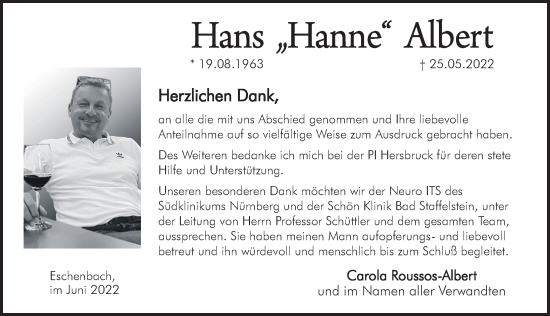 Traueranzeige von Hans Albert von Hersbrucker Zeitung