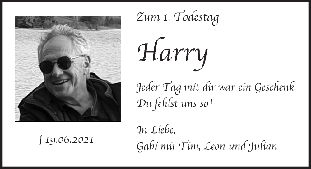  Traueranzeige für Harry  vom 18.06.2022 aus Pegnitz-Zeitung