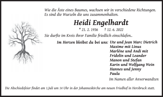 Traueranzeige von Heidi Engelhardt von Hersbrucker Zeitung