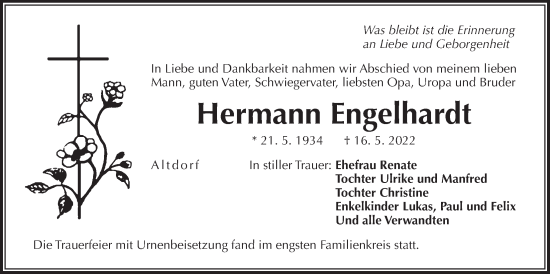 Traueranzeige von Hermann Engelhardt von Der Bote