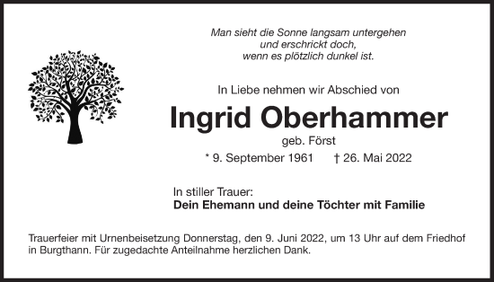 Traueranzeige von Ingrid Oberhammer von Der Bote