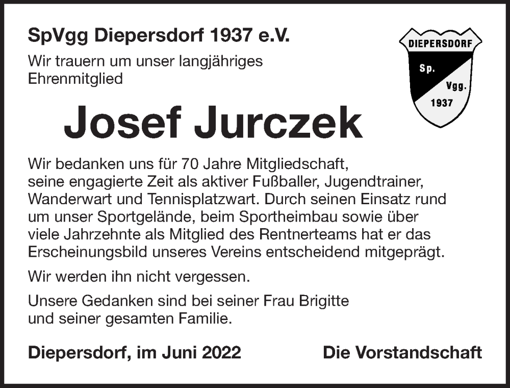  Traueranzeige für Josef Jurczek vom 15.06.2022 aus Pegnitz-Zeitung
