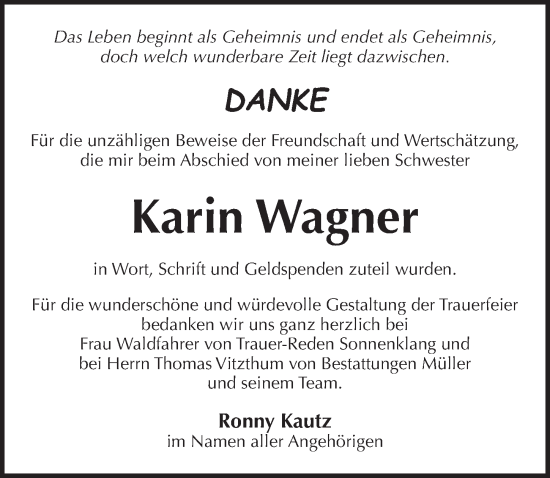 Traueranzeige von Karin Wagner von Pegnitz-Zeitung