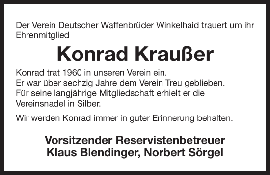 Traueranzeige von Konrad Kraußer von Der Bote