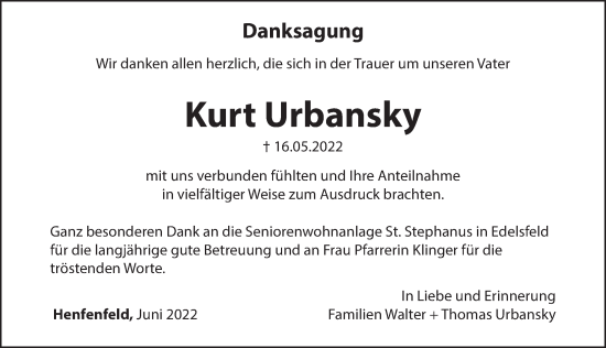 Traueranzeige von Kurt Urbansky von Hersbrucker Zeitung