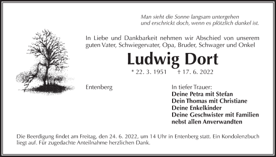 Traueranzeige von Ludwig Dort von Der Bote