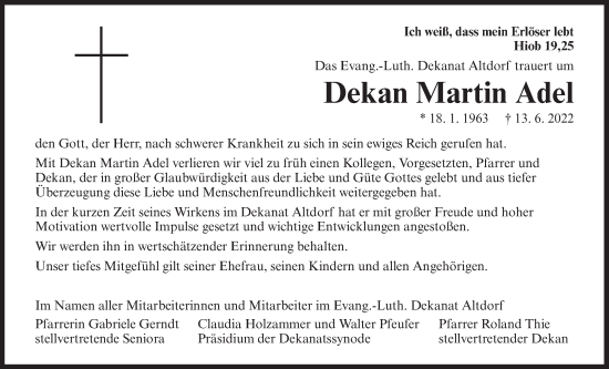 Traueranzeige von Martin Adel von Der Bote