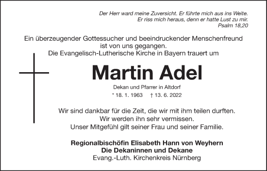 Traueranzeige von Martin Adel von Der Bote