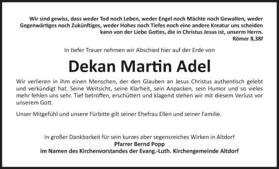 Traueranzeige von Martin Adel von Der Bote