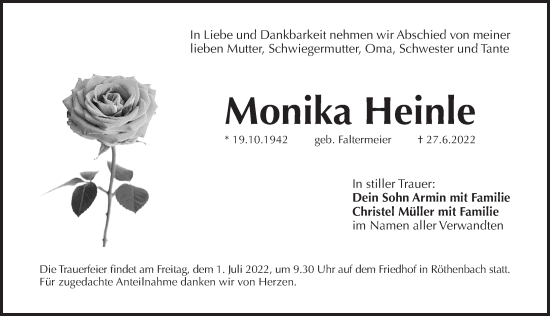 Traueranzeige von Monika Heinle von Pegnitz-Zeitung