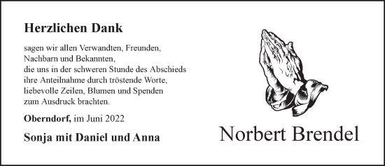 Traueranzeige von Norbert Brendel von Pegnitz-Zeitung