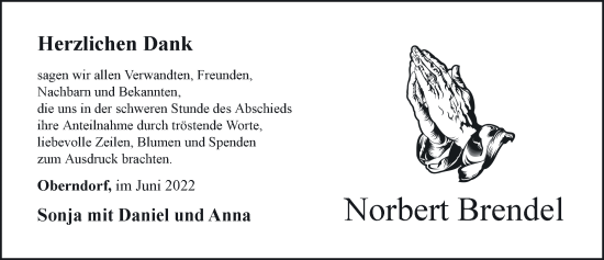 Traueranzeige von Norbert Brendel von Hersbrucker Zeitung