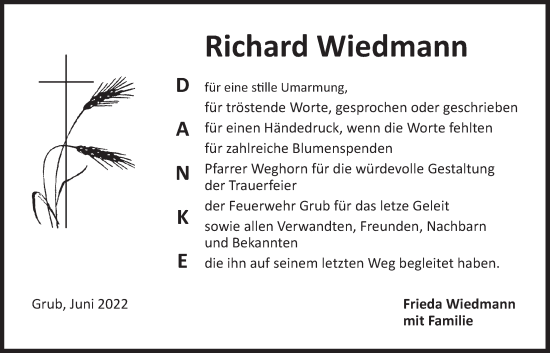 Traueranzeige von Richard Wiedmann von Der Bote