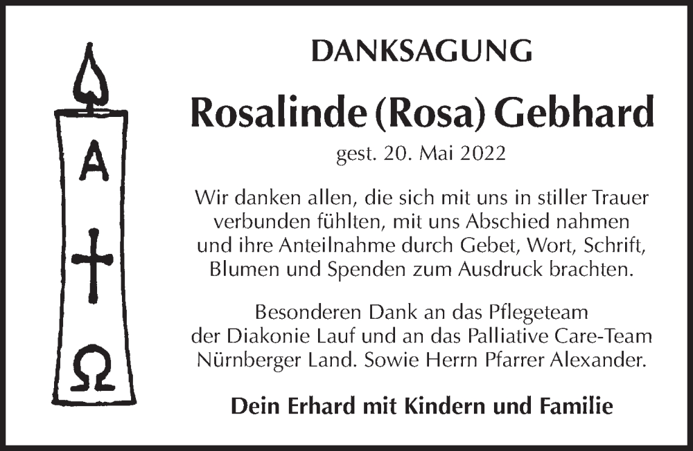  Traueranzeige für Rosalinde Gebhard vom 18.06.2022 aus Pegnitz-Zeitung