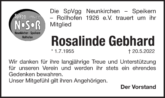 Traueranzeige von Rosalinde Gebhard von Pegnitz-Zeitung