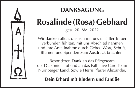 Traueranzeige von Rosalinde Gebhard von Pegnitz-Zeitung