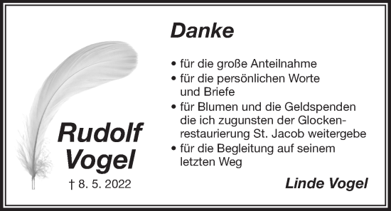Traueranzeige von Rudolf Vogel von Der Bote