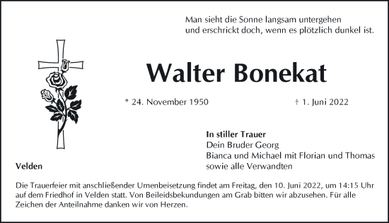 Traueranzeige von Walter Bonekat von Hersbrucker Zeitung
