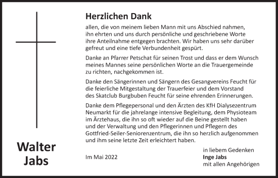 Traueranzeige von Walter Jabs von Der Bote