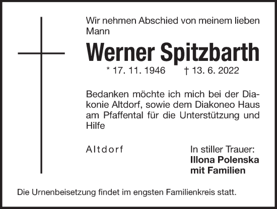 Traueranzeige von Werner Spitzbarth von Der Bote