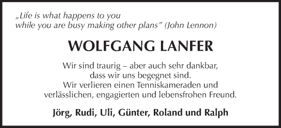 Traueranzeige von Wolfgang Lanfer von Pegnitz-Zeitung