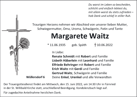 Traueranzeige von Margarete Waitz von HERSBRUCKER ZEITUNG