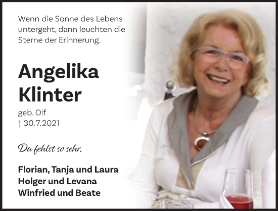 Traueranzeige von Angelika Klinter von Pegnitz-Zeitung